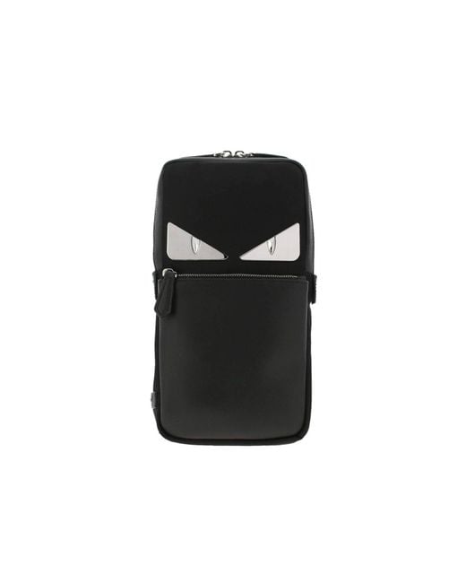 Fendi Black Monster Eye One-shoulder Backpack In Leather And Nylon With Eyes Bag Bugs Metallic Application for men