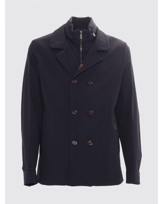 Moorer Blue Double-Breasted Technical Fabric Coat for men