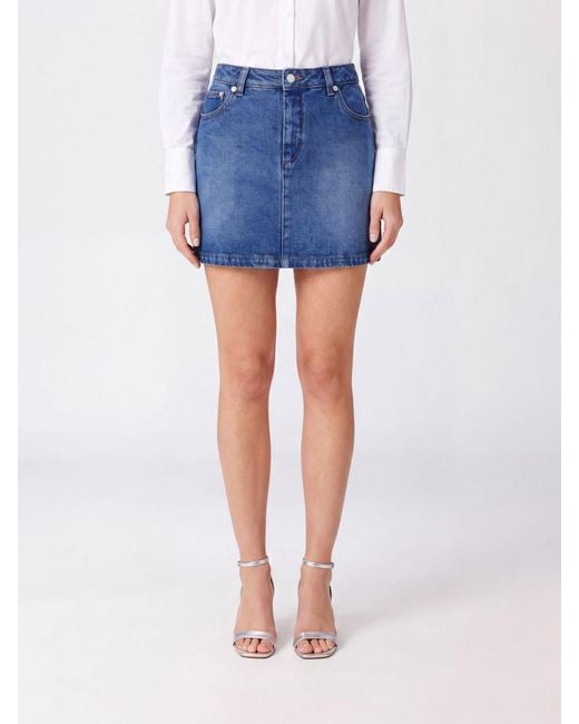 A.P.C. Blue Denim Pencil Mini Skirt With Five-Pocket Design