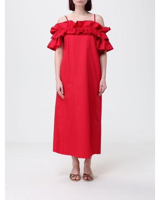 Hanita Red Cotton Midi Dress