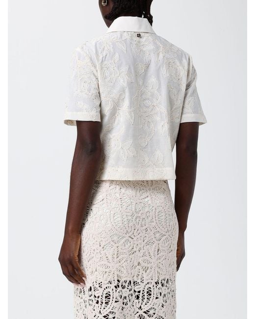 Liu Jo Natural Cotton Shirt With Floral Motif