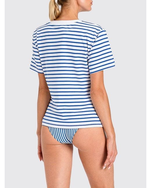 Twinset Blue Striped Cotton T-Shirt With Logo
