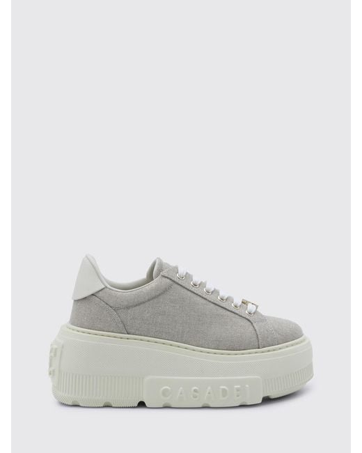 Casadei White Nexus Canvas Wedge Sneakers