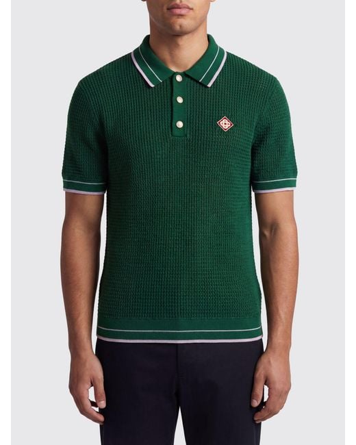 Casablanca Green Logo Cotton Knit Polo Shirt for men