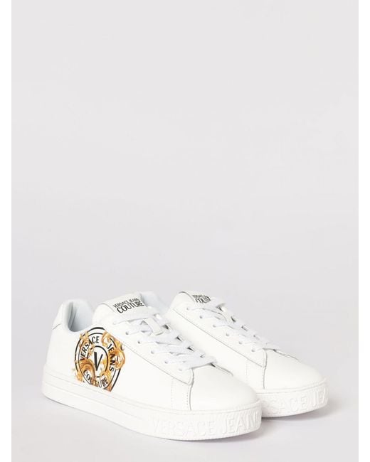 Versace Jeans Couture White Leather Sneakers With Baroque Print