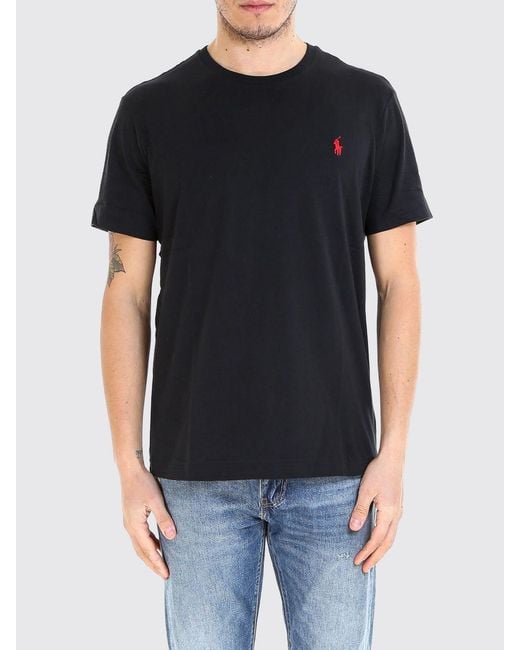 Polo Ralph Lauren Black Crewneck Cotton T-Shirt With Embroidered Pony Logo for men