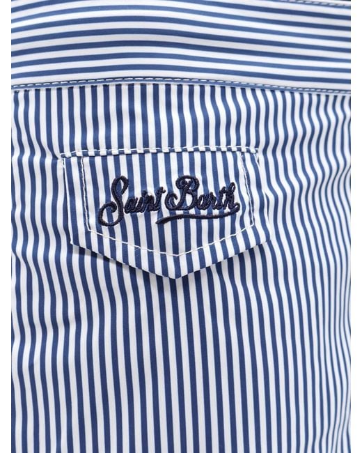 Mc2 Saint Barth Blue Striped Swim Shorts With Elasticated Waist And Embroidered Logo for men