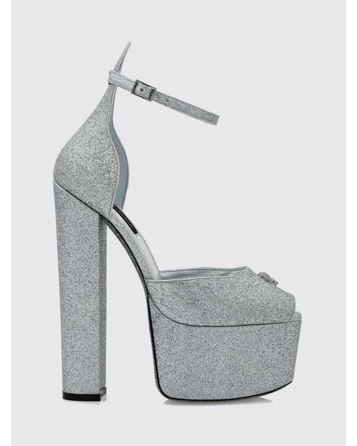 Philipp Plein Gray Glitter Leather Platform Sandals With High Heel And Skull