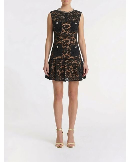 Self-Portrait Black Viscose Mini Dress With Rhinestones