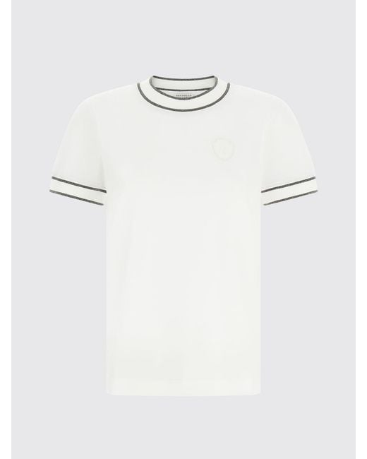 Brunello Cucinelli White Stretch-Cotton Crewneck T-Shirt With Contrast Trims