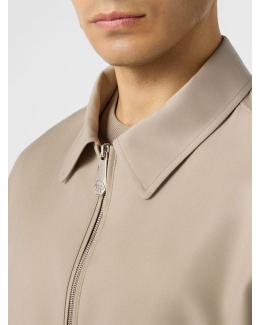 Philipp Plein Natural Hexagon Monogram Wool Blend Shirt Jacket for men