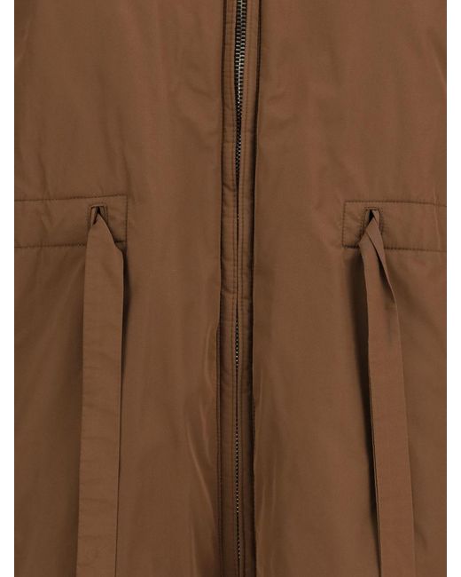 Max Mara Brown Short Technical Fabric Parka With Hood And Drawstring