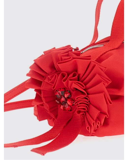 Simone Rocha Red Double Ribbon Nylon Handbag With Bow And Ruffles