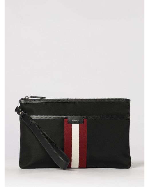 Bally Black Code Nylon Document Holder With Stripe Detail And Removable Handle for men