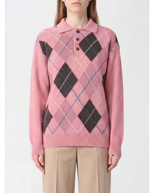 J.W. Anderson Pink Long-Sleeved Argyle Pure Wool Knit Polo
