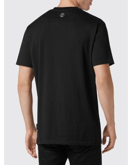 Philipp Plein Black Gothic Cotton T-Shirt With Contrasting Logo Print On The Chest for men