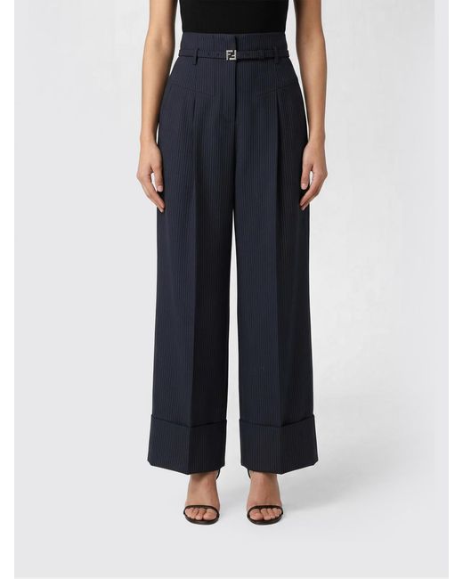 Fendi Black Pinstripe Wool Blend Palazzo Trousers