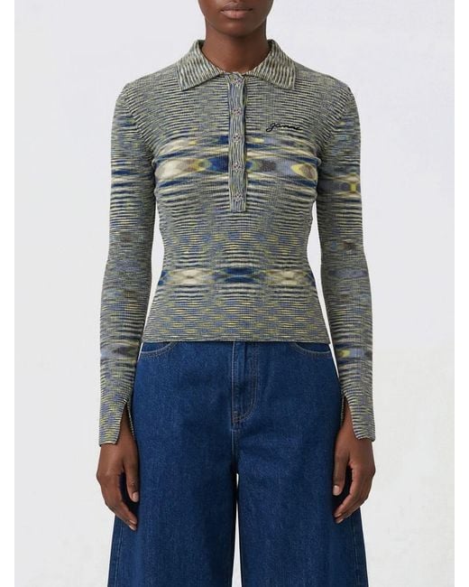 Ganni Blue Recycled Knit Polo