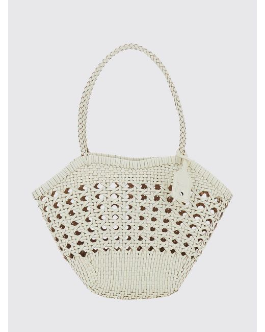 OSOI White Flared Woven Recycled Leather Shoulder Bag With Logo Charm