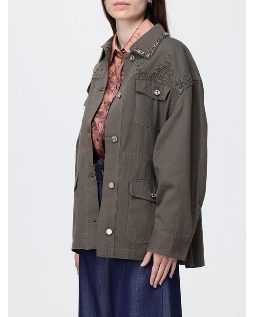 Liu Jo Gray Cotton Shirt Jacket With Embroidery