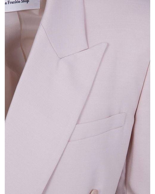 Frankie Shop Gray Cropped Double-Breasted Wool-Blend Blazer With Peak Lapels