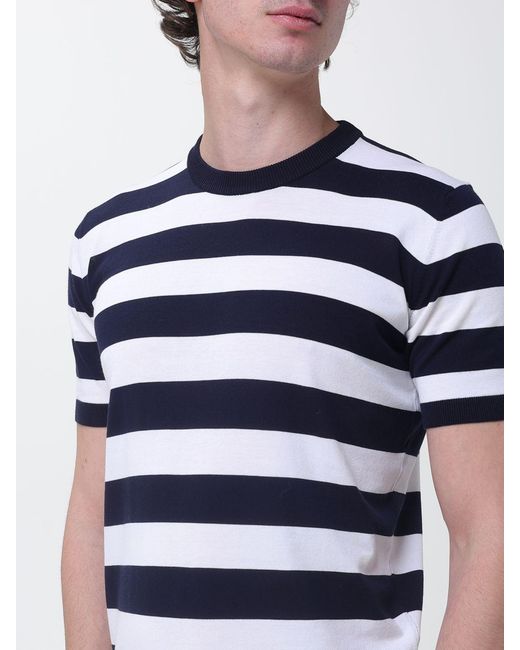 Kangra Blue Striped Cotton Crew Neck T-Shirt for men