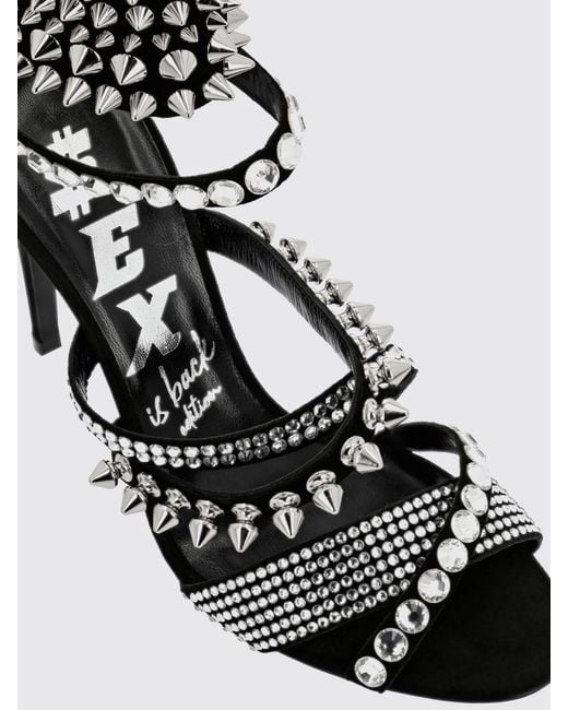 Philipp Plein Black Suede High-Heeled Sandals With Crystal And Stud Embellishments