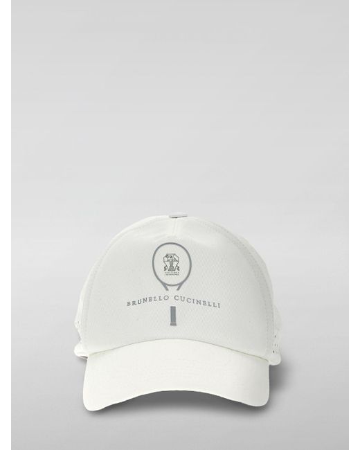 Cappello in tessuto tecnico con logo di Brunello Cucinelli in White da Uomo