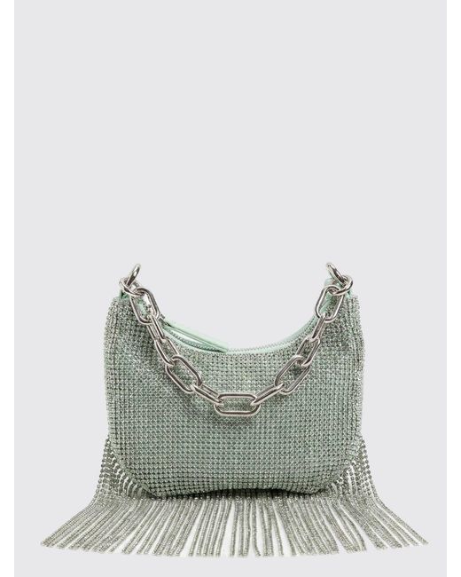 Twinset Green Satin Bag With All-Over Crystals And Fringes