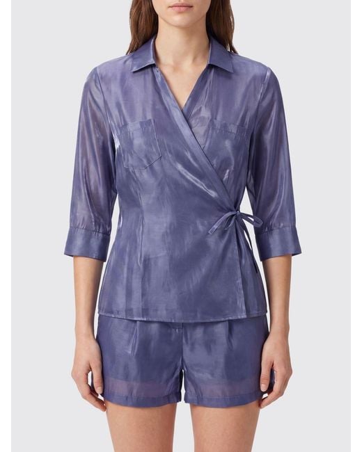 Paloma Wool Blue Slim Fit Cotton Blend Wrap Shirt With Long Sleeves
