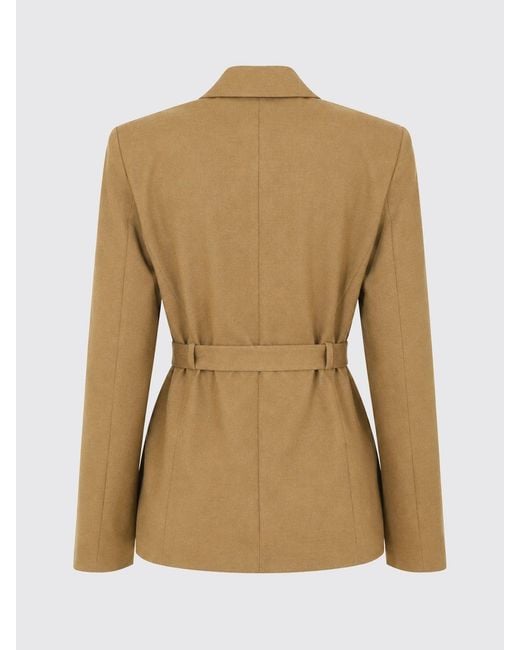 Pinko Natural Slim Fit Single-Breasted Wool Blend Blazer With Waist Belt
