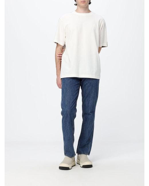 Burberry White Cotton T-Shirt With Vintage Check Inserts And Ekd Logo for men