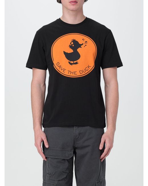 T-shirt in cotone con logo di Save The Duck in Black da Uomo