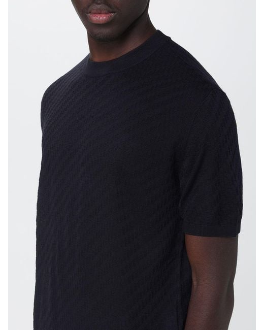 Emporio Armani Blue Wool Blend Crew-Neck Sweater for men