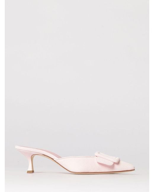 Manolo Blahnik Pink Maysale Suede Mules With Decorative Buckle