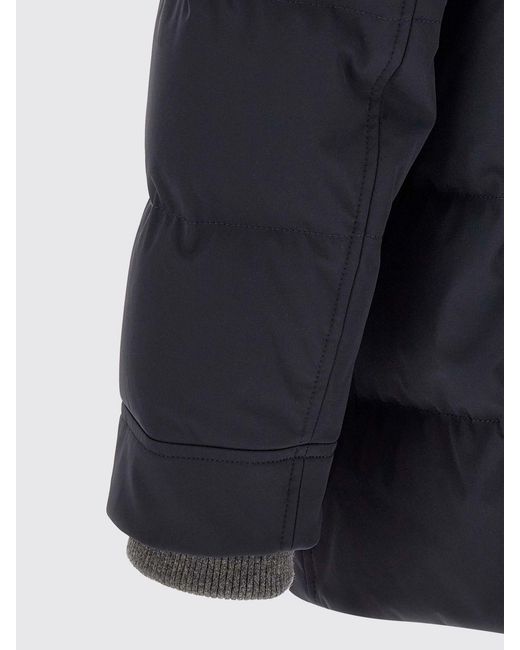 Brunello Cucinelli Blue Water-Repellent Nylon Parka With Removable Hood for men