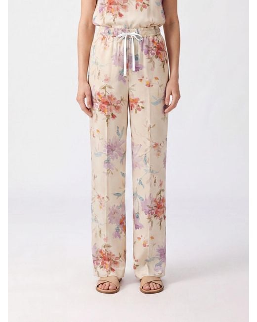 Herno Pink Floral Print Straight-Leg Trousers