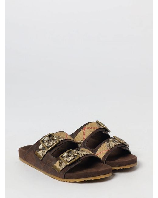 Burberry Brown Check Embossed Suede Sandal