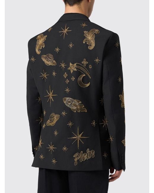 Philipp Plein Black Zodiaco Single-Breasted Wool Blazer With Crystal And Bead Embroidery for men
