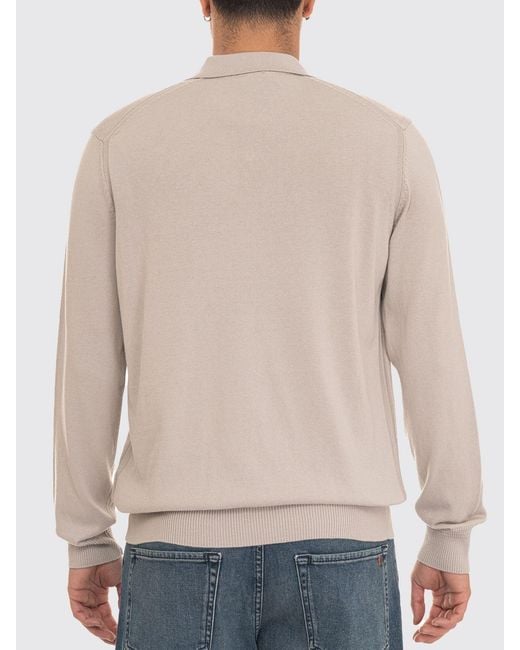 Boss White Long-Sleeved Cotton Polo Shirt With Tone-On-Tone Embroidered Logo for men