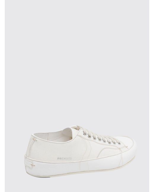 Premiata White Low Top Smooth Calfskin Leather Trainers With A Laminated Side Logo for men