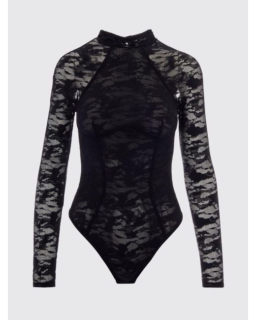 DIESEL Black Long-Sleeved Sheer Lace Mock Neck Top