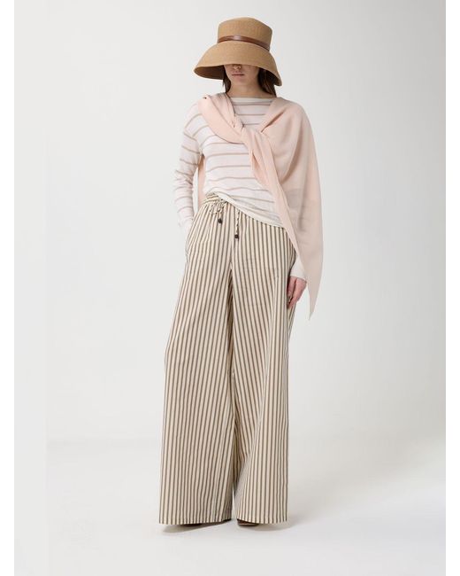 Max Mara Natural Striped Cotton And Silk Palazzo Trousers