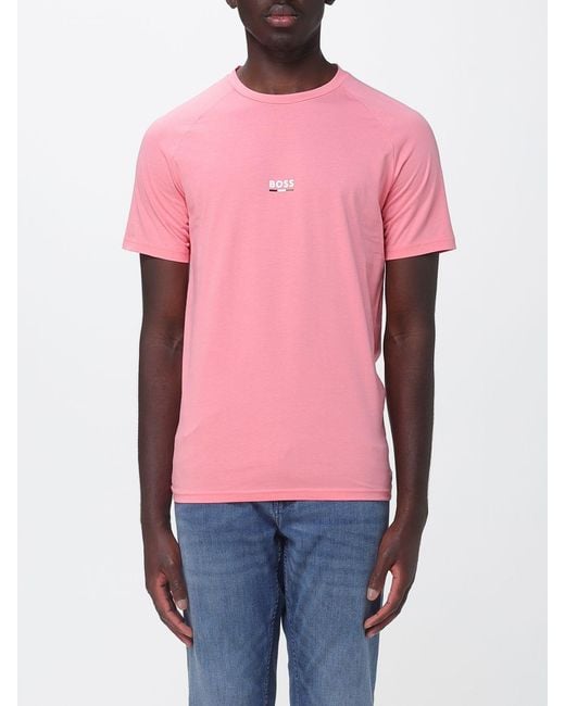 Boss Pink Cotton T-Shirt With Mini Logo for men