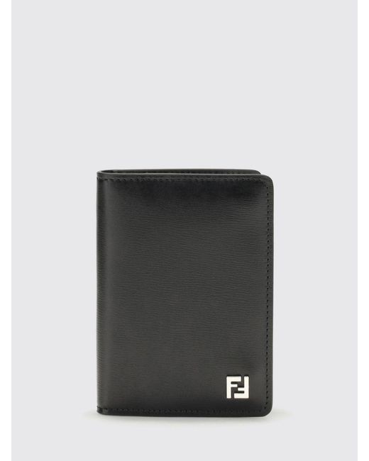 Fendi Black Squared Ff Leather Credit Card Holder for men