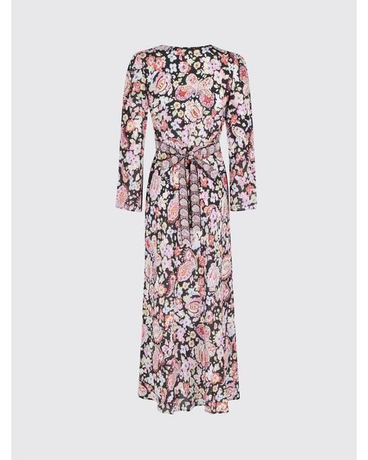 Rixo Red Floral Print Long-Sleeved Silk Midi Sheath Dress With V-Neck