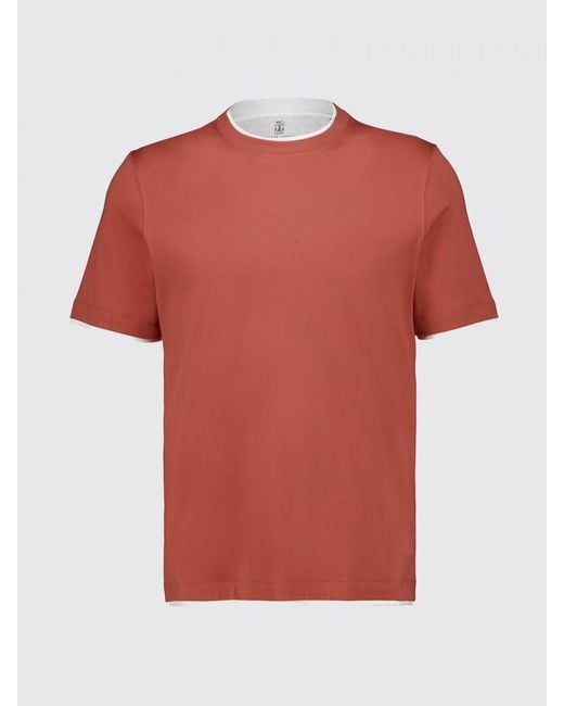Brunello Cucinelli Red Basic Cotton T-Shirt for men