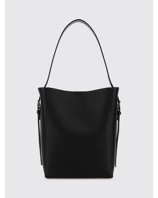 Valextra Black Grained Leather Bucket Bag