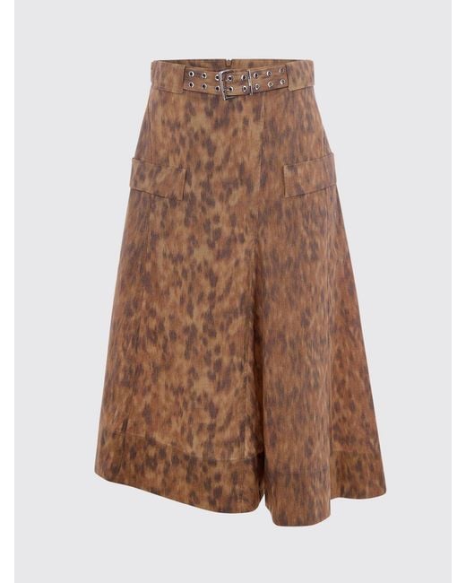 Ganni Brown Asymmetrical Animal-Print Midi Skirt