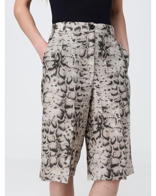 Pinko Black Snake Print Linen Shorts
